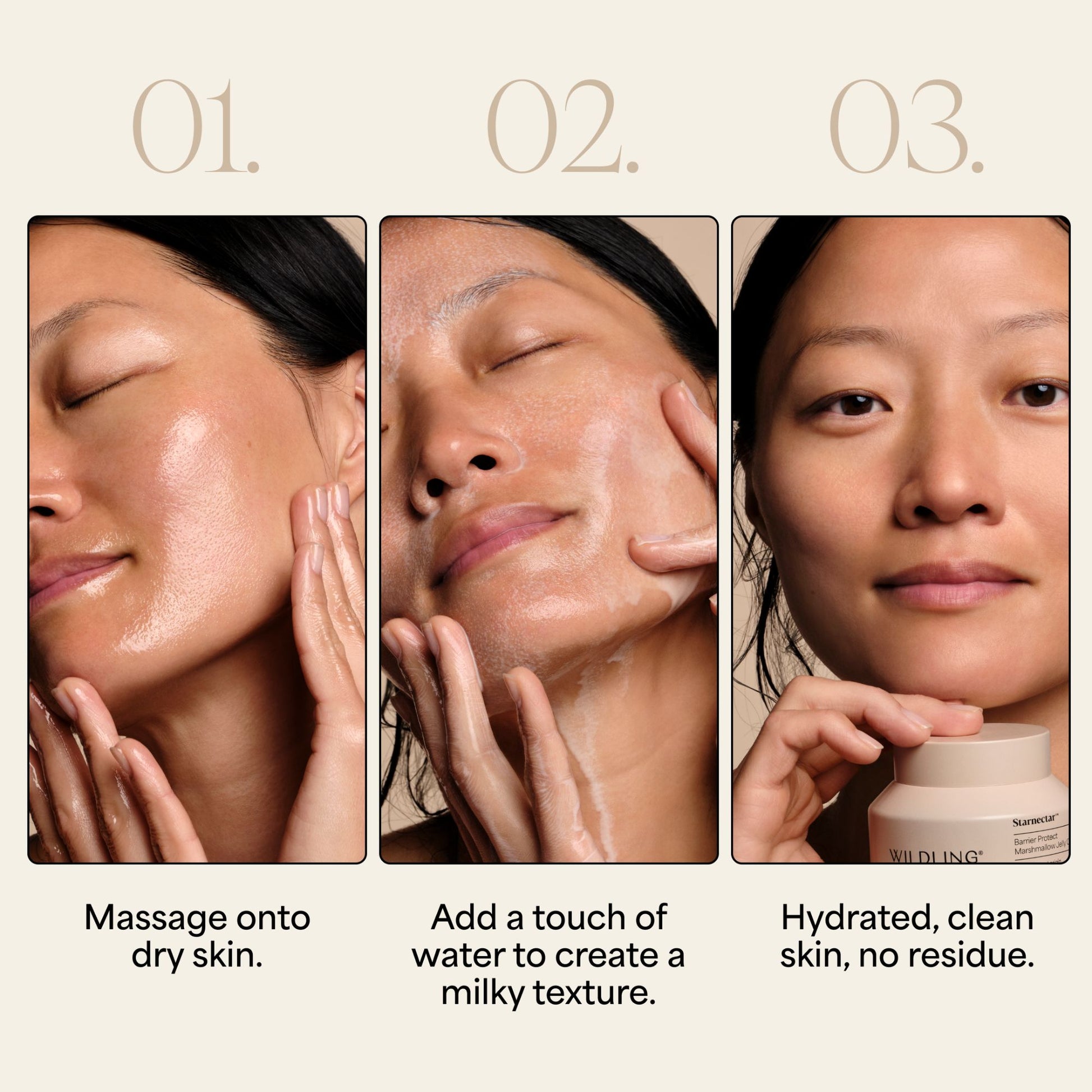 Starnectar Jelly Cleanser how to use in three simple steps and experience the texture transformation.